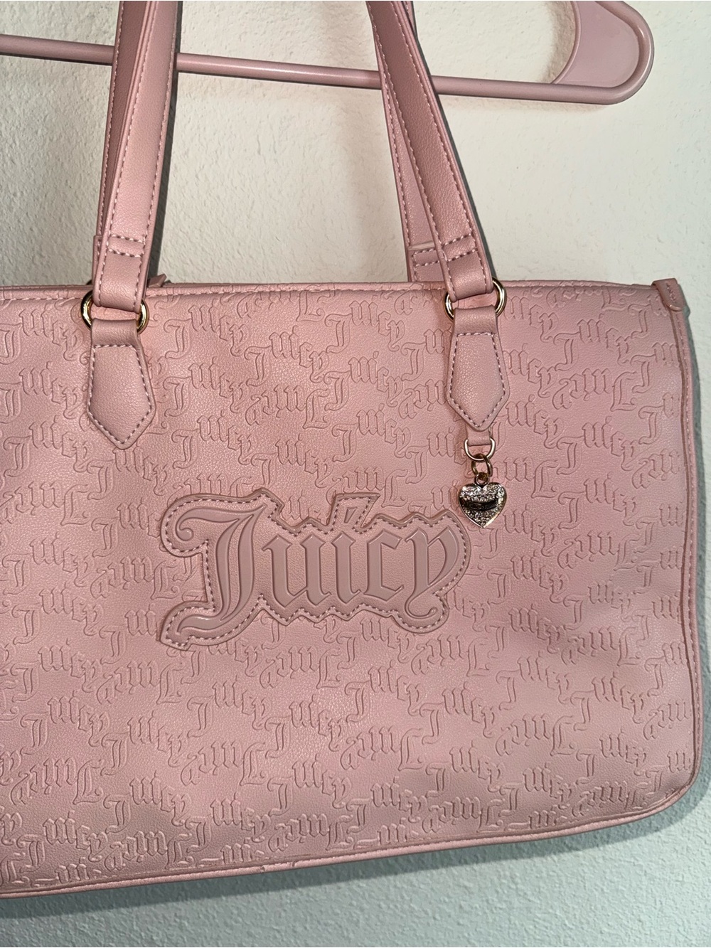 Juicy Couture Blush Pink Embossed Logo Tote with Heart Charm